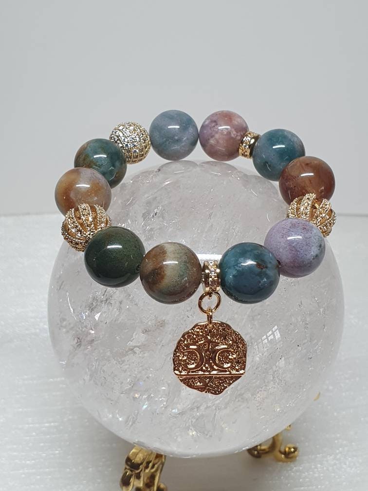 Handcrafted bracelet with Indian Agate (14mm)
