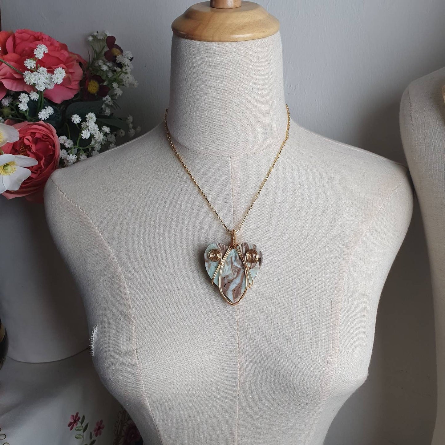 Handcrafted necklace with high quality natural Hemimorphite (B)