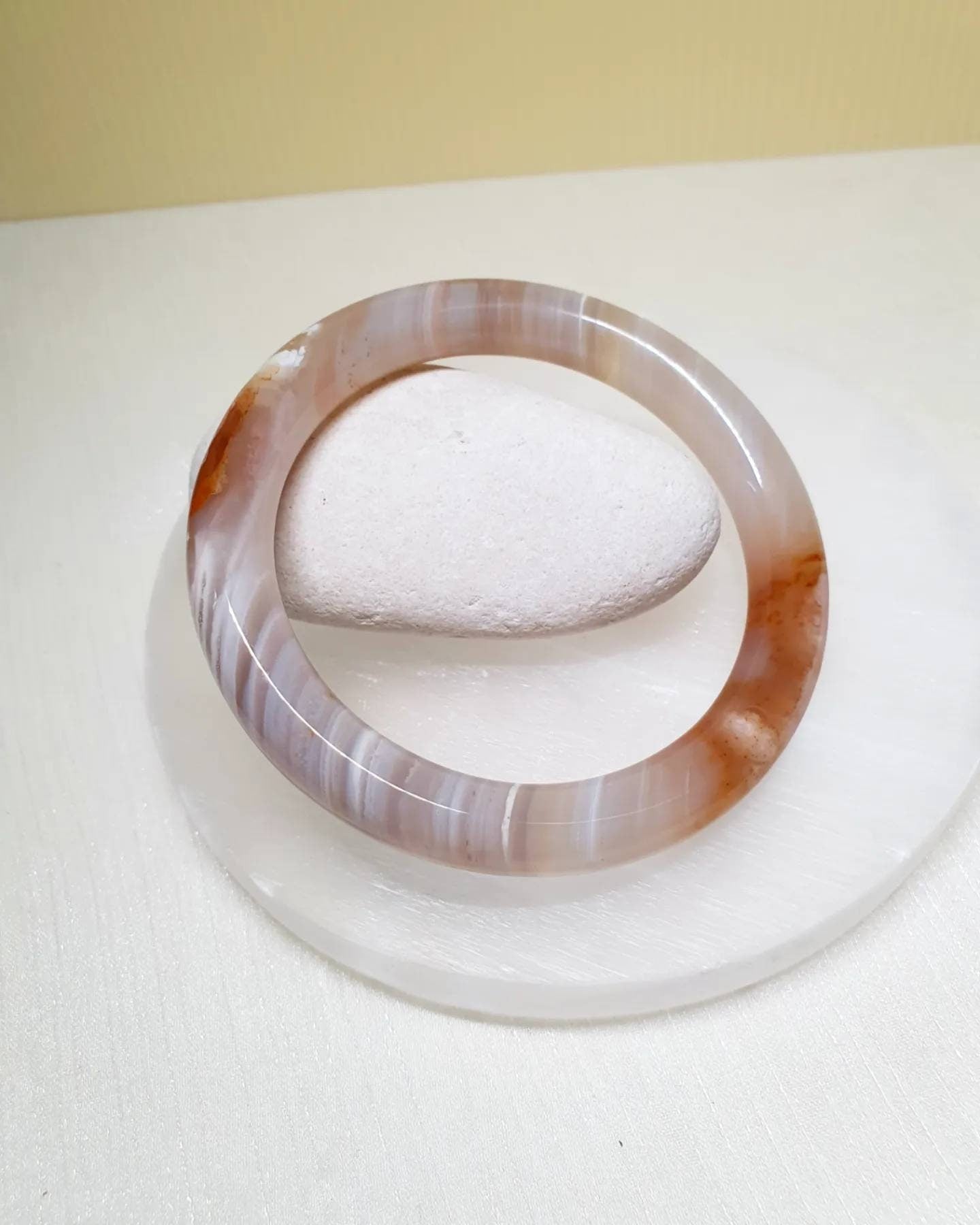 Natural Unisex Sakura Cherry Blossom Agate Bangle (S1-60mm)