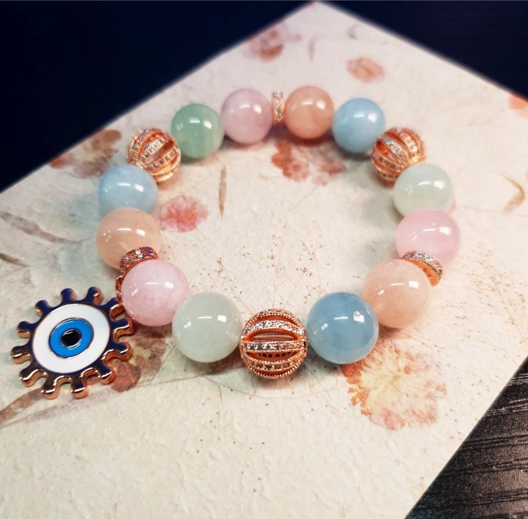 Handcrafted bracelet with AAA Natural Morganite 12mm