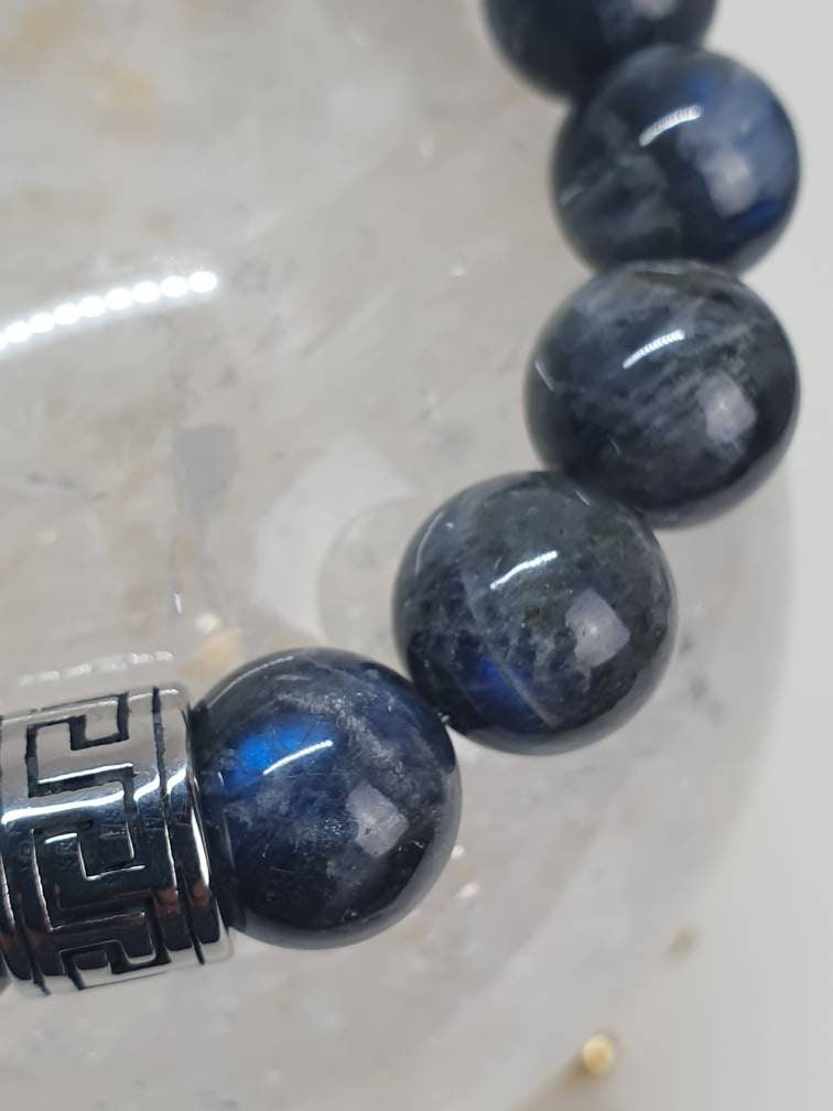 Handcrafted Men/ Unisex bracelet with AA Grey Labradorite (12mm) and Golden Sheen Obsidian (12mm)