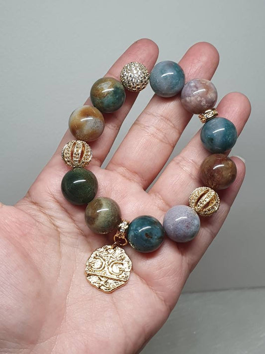 Handcrafted bracelet with Indian Agate (14mm)