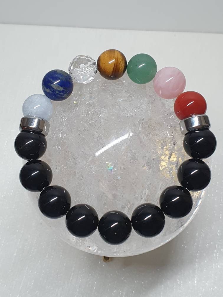 Handcrafted 7 chakra Unisex bracelet with 12mm beads