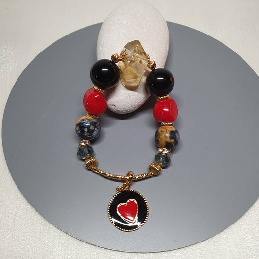Handcrafted bracelet with Citrine, Rainbow Obsidian, Red Coral and Marine Agate