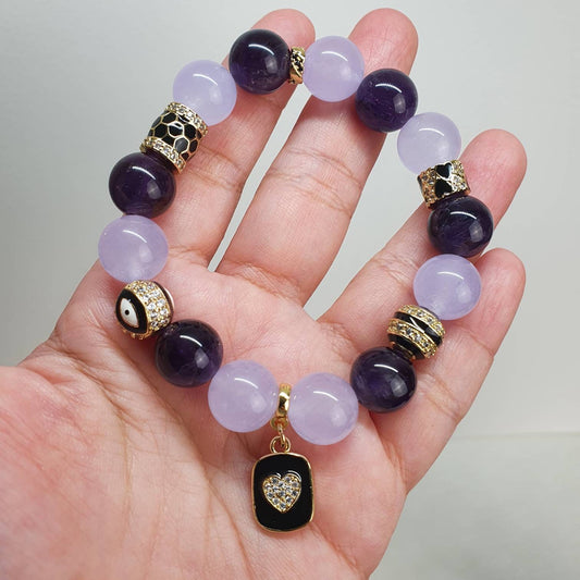 Handcrafted bracelet with beautiful lavender Chalcedony and Amethyst (12mm)