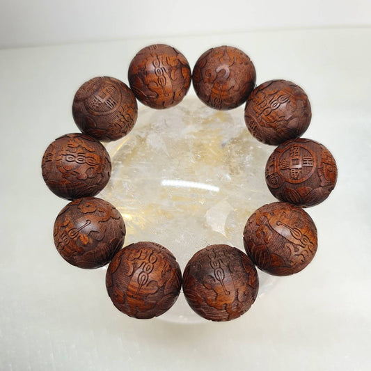 Handcrafted men/ unisex bracelet with beautifully carved 20mm Natural Sandalwood 黑檀木/ from African