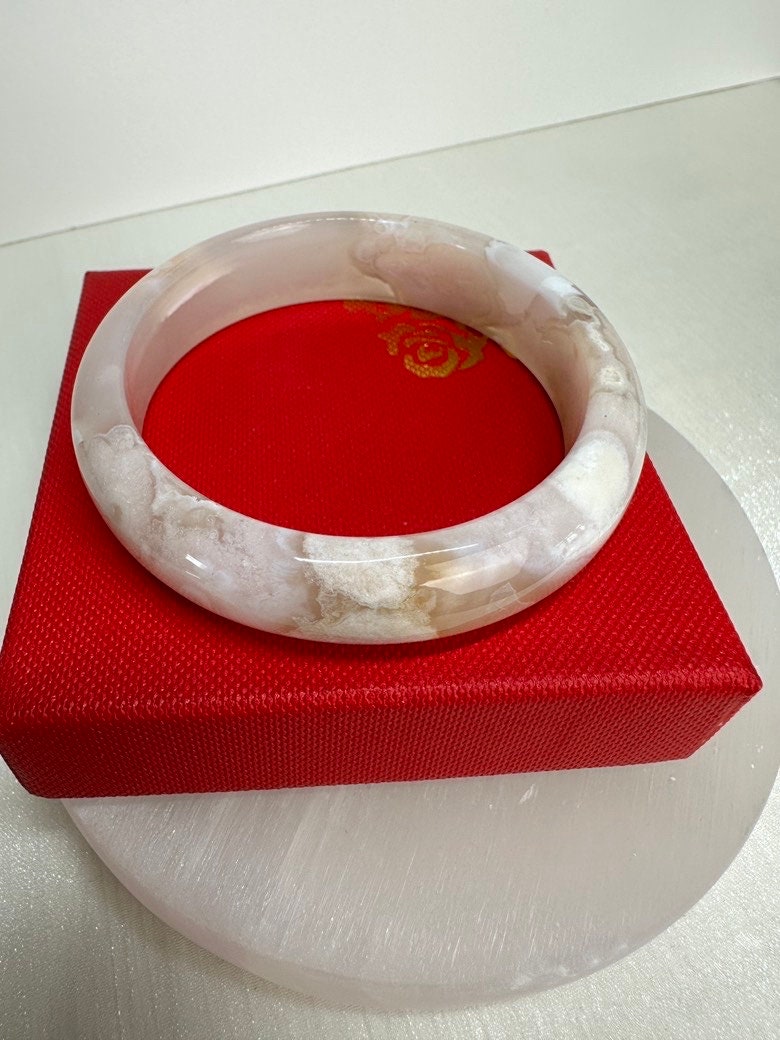 Natural Sakura Cherry Blossom Agate Bangle