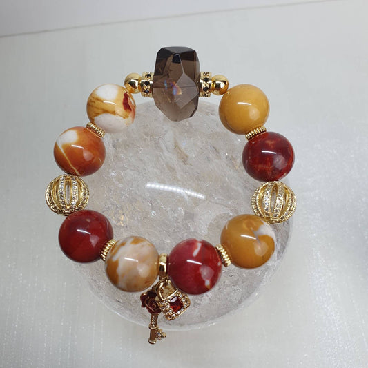 Handcrafted bracelet with Mookaite (14mm) and Smoky Quartz
