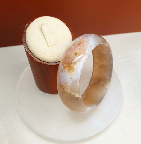 Unisex Chunky Sakura Cherry Blossom Agate Bangle - SB 57.4mm