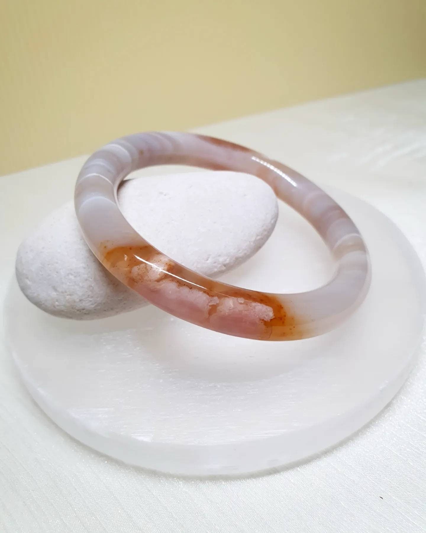 Natural Unisex Sakura Cherry Blossom Agate Bangle (S1-60mm)