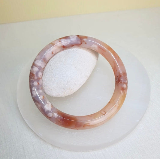 Natural Unisex Sakura Cherry Blossom Agate Bangle (S2-59.3mm)