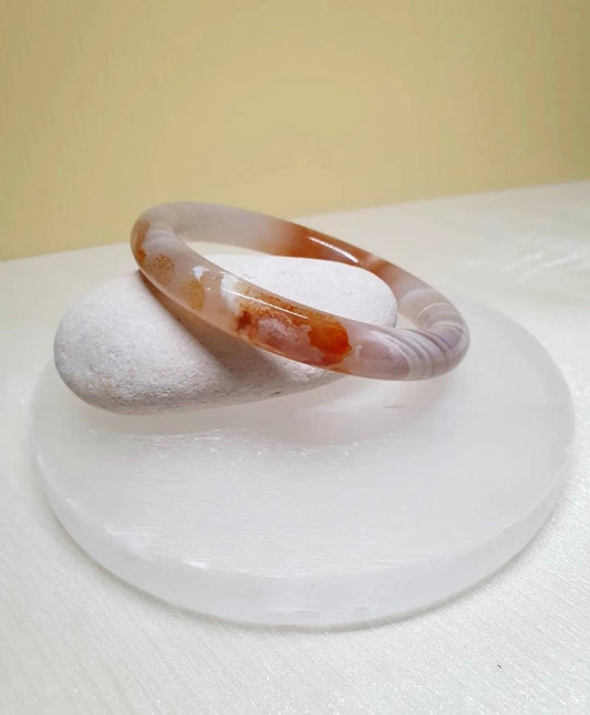 Natural Unisex Sakura Cherry Blossom Agate Bangle (S1-60mm)