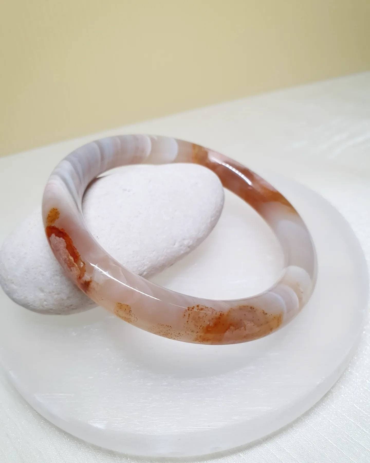 Natural Unisex Sakura Cherry Blossom Agate Bangle (S1-60mm)