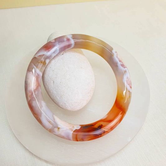Unisex Sakura Cherry Blossom Agate Bangle (S4-57.9mm)