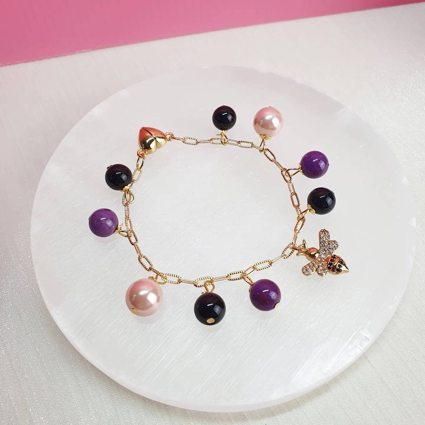 Handcrafted bracelet with Rare Phosphosiderite (8mm) and Black Tourmaline(8mm)