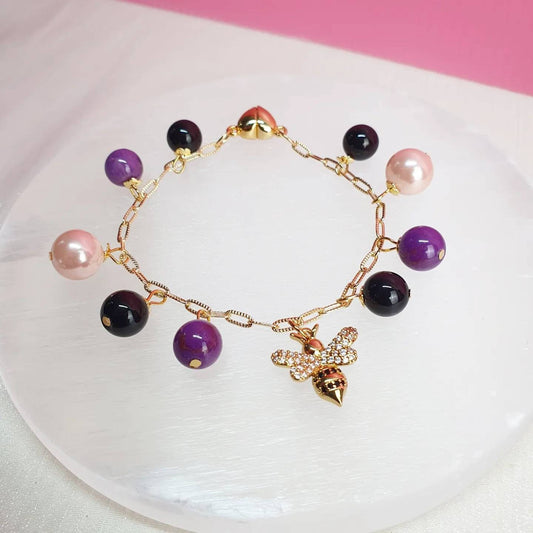 Handcrafted bracelet with Rare Phosphosiderite (8mm) and Black Tourmaline(8mm)
