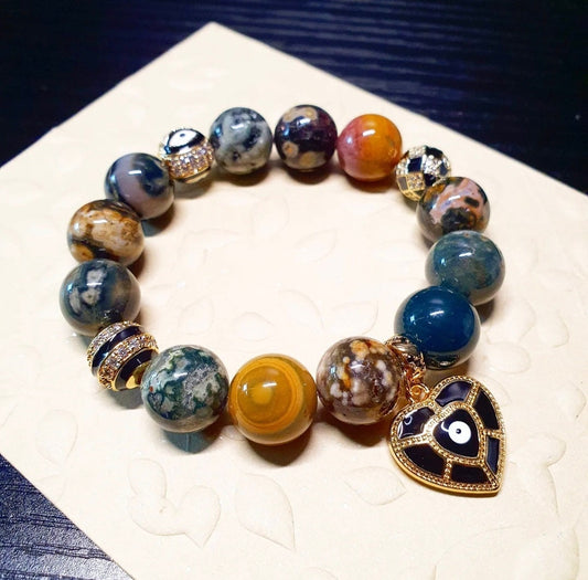 Handcrafted bracelet with beautiful Ocean Jasper (12mm) stone