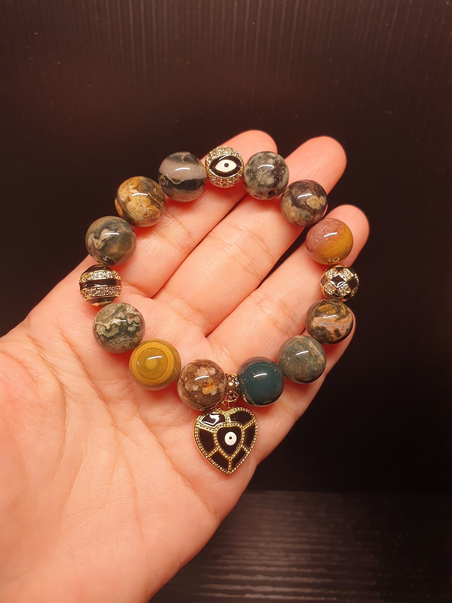 Handcrafted bracelet with beautiful Ocean Jasper (12mm) stone