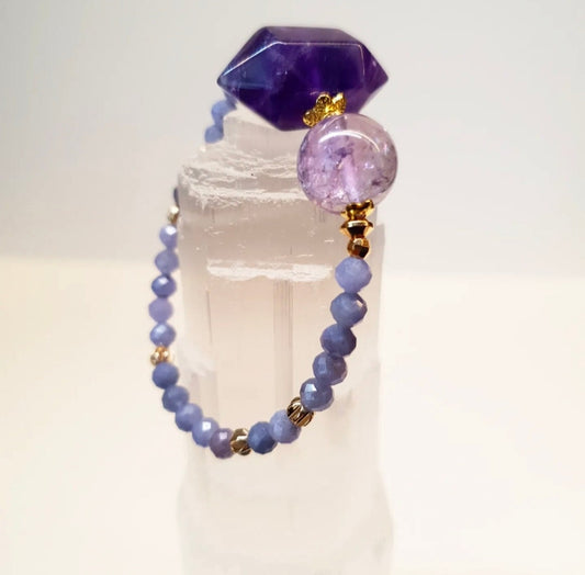 Handcrafted bracelet with double terminated Amethyst, Ametrine (12mm) and Tanzanite (4mm)