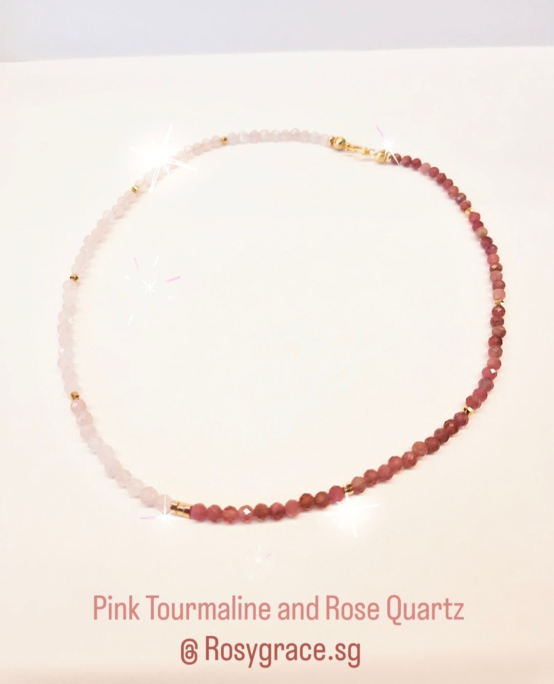 Handcrafted necklace with Pink Tourmaline (4mm) and Rose Quartz (4mm)