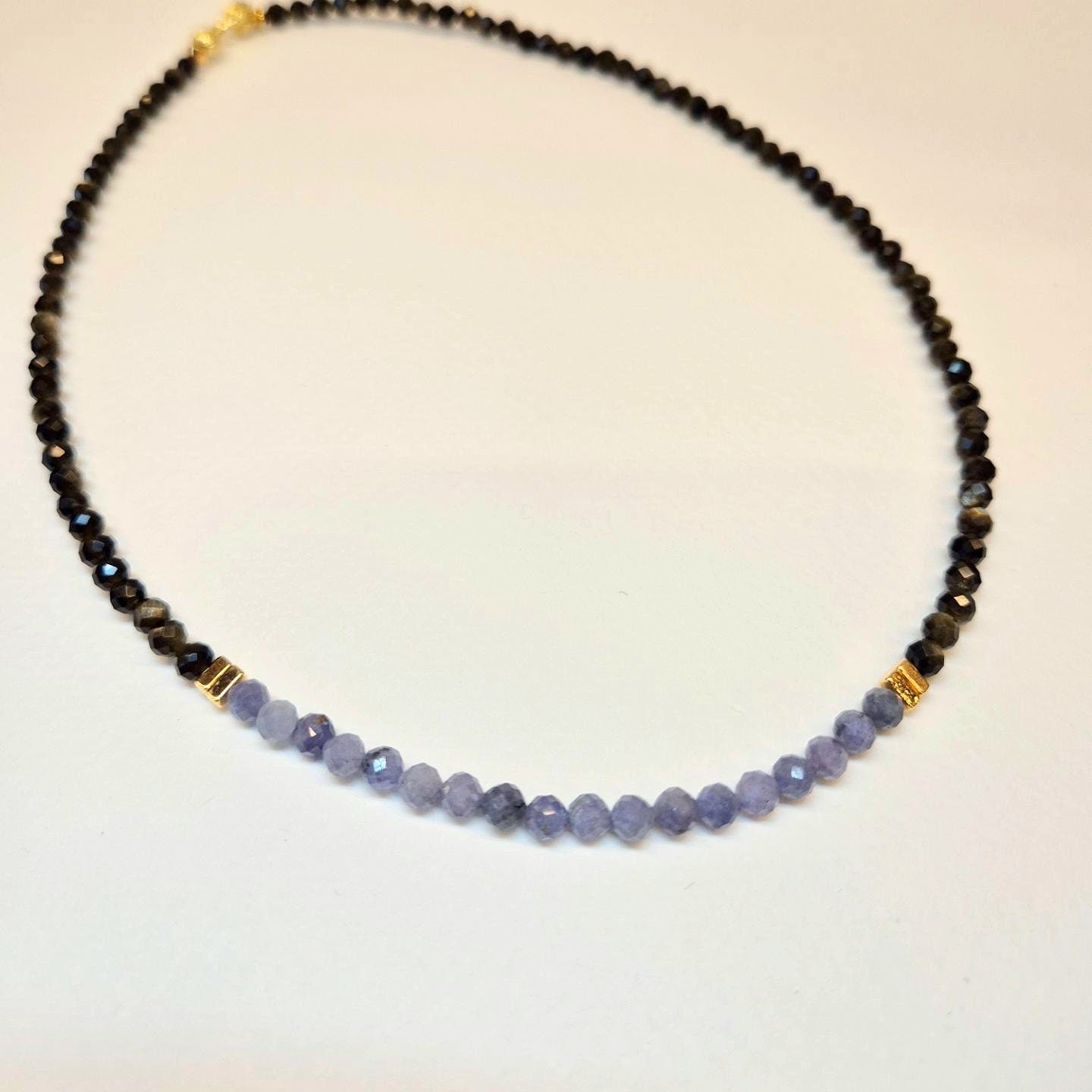 Handcrafted necklace with Golden Sheen Obsidian (4mm) and Tanzanite (4mm)