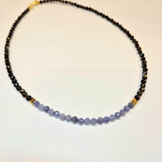 Handcrafted necklace with Golden Sheen Obsidian (4mm) and Tanzanite (4mm)