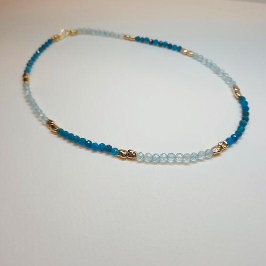 Handcrafted necklace with Blue Apatite (4mm) and Blue Topaz (4mm)
