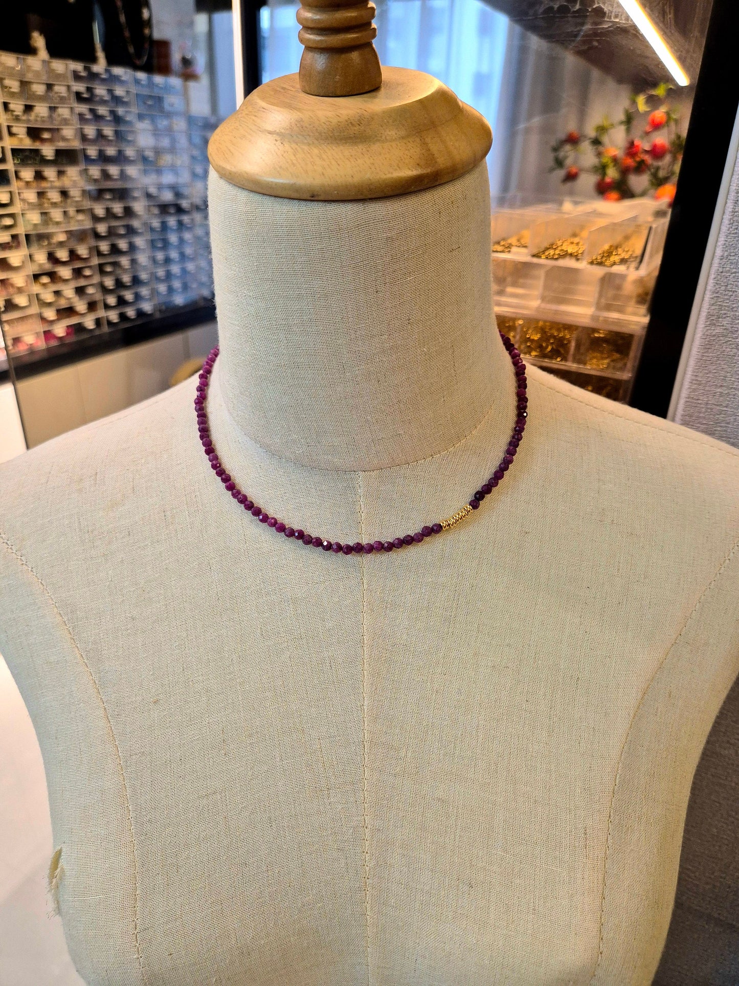 Handcrafted necklace with 4mm Ruby