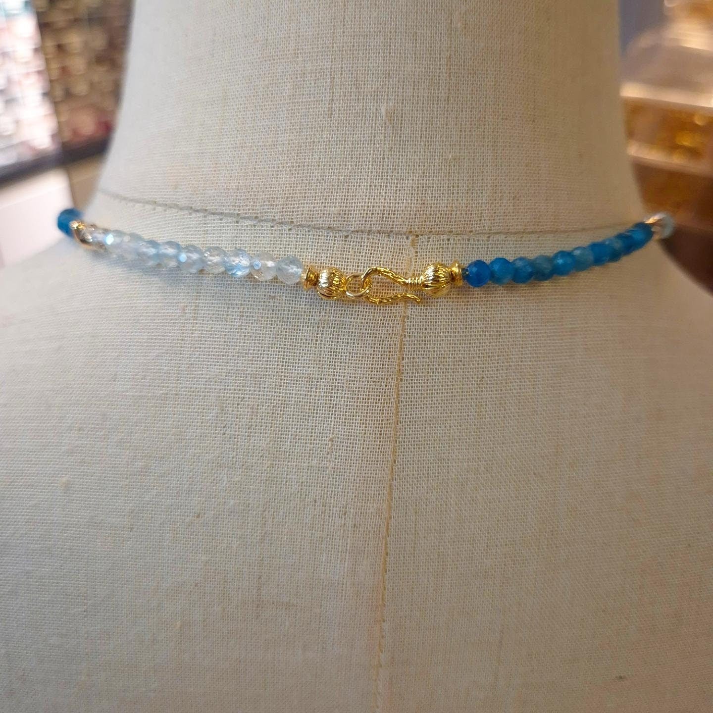 Handcrafted necklace with Blue Apatite (4mm) and Blue Topaz (4mm)
